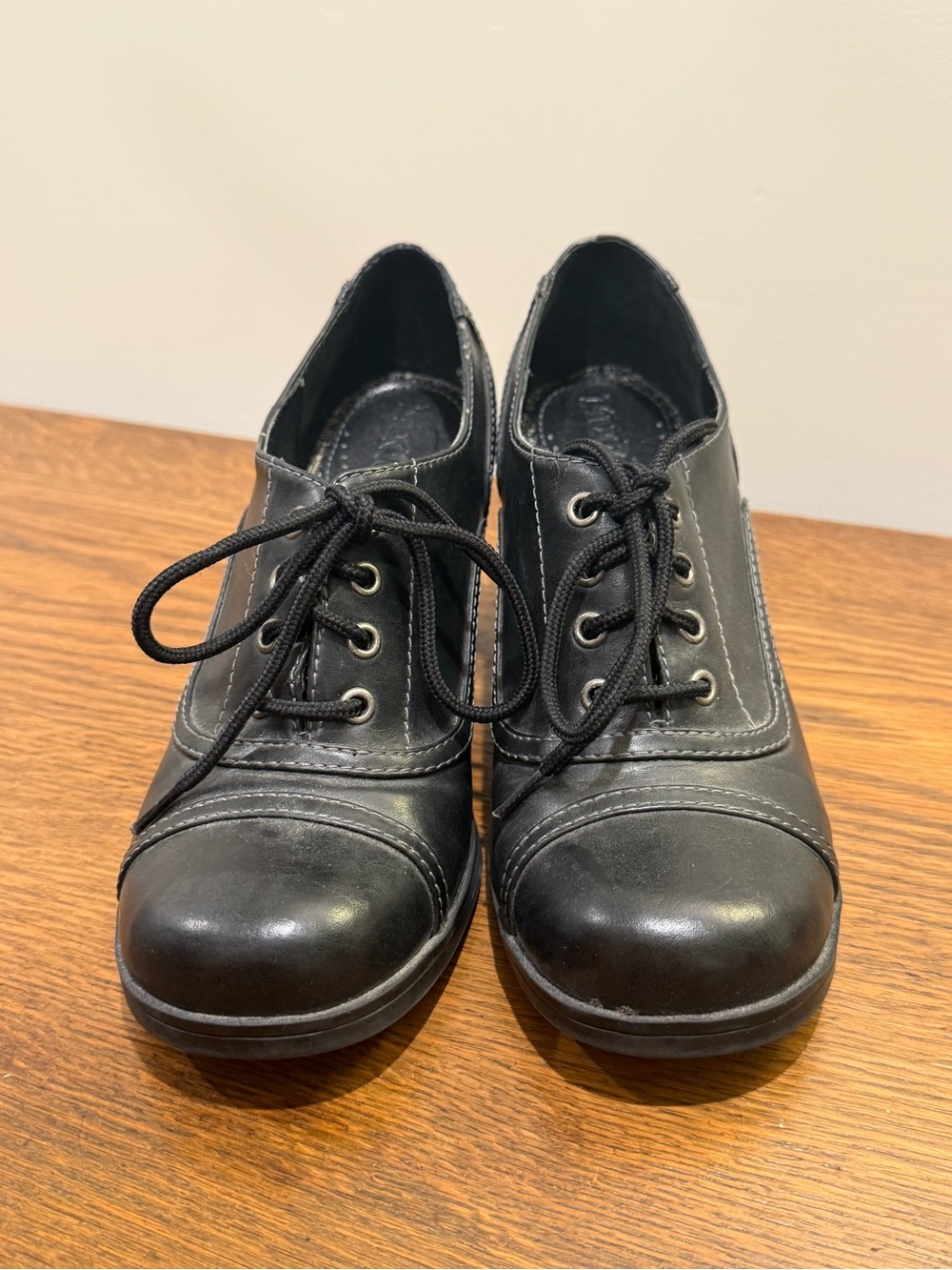 Vintage Mudd Black Lace-Up Oxford Heels | Women's 7.5 | Y2K Academic Goth - Picture 8 of 14